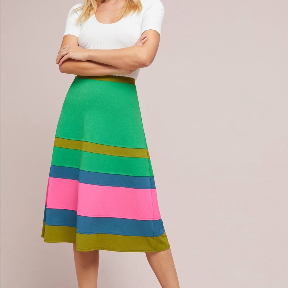Anthropologie x Tracy Reese Colorblock Circle Skirt - Green, Pink & Blue